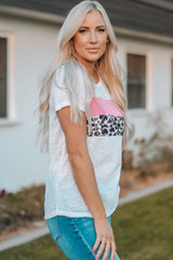 Leopard Color Block Short Sleeve T-Shirt